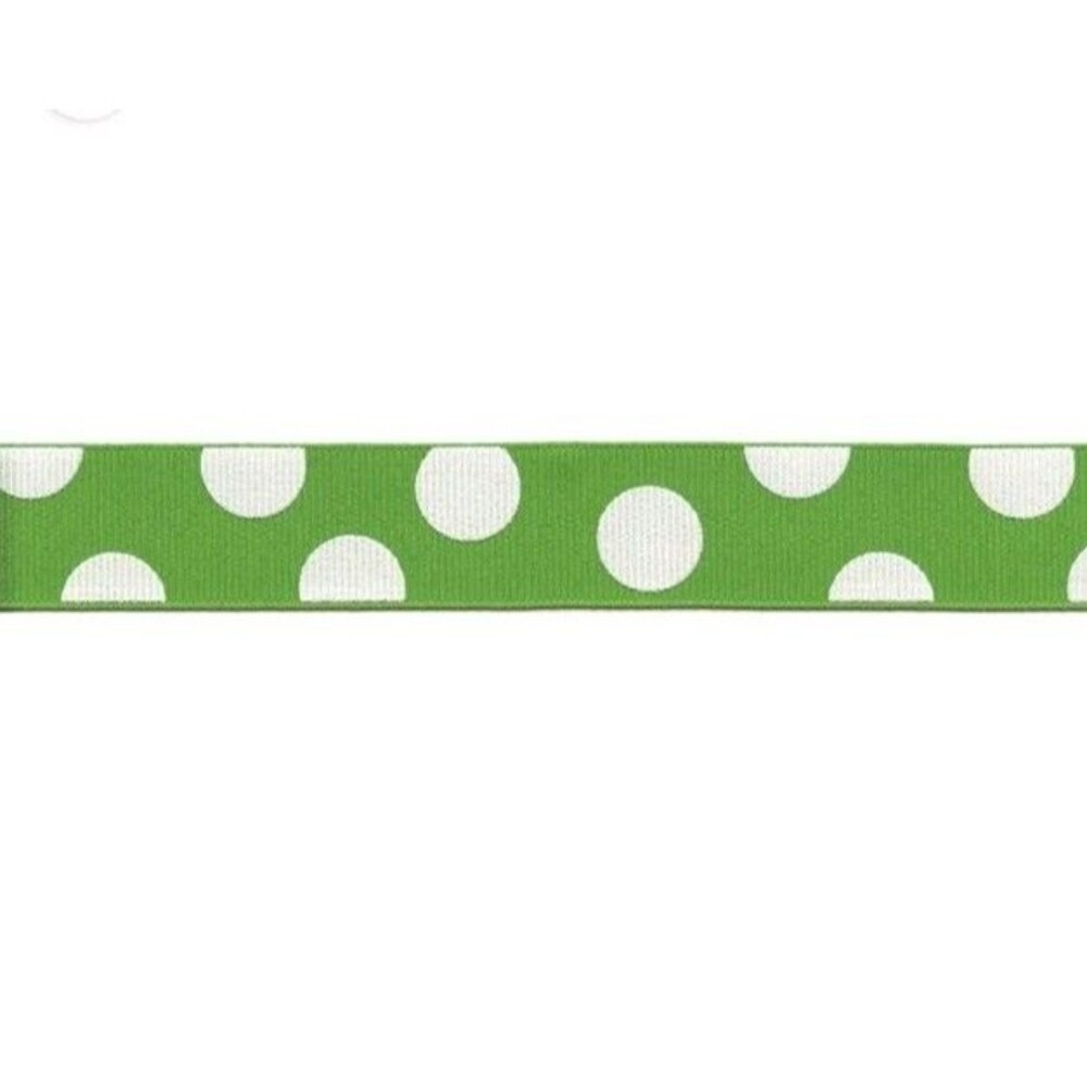 Berwick Offray Grosgrain Polyester Ribbon, 7/8" x 9', Apple Green w/Polka Dots